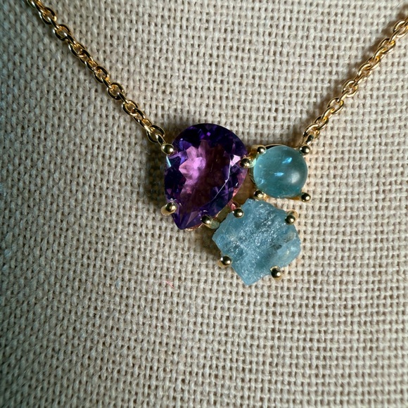 Jewelry - African Amethyst Faceted, Raw Aquamarine & Polished Kyanite Necklace